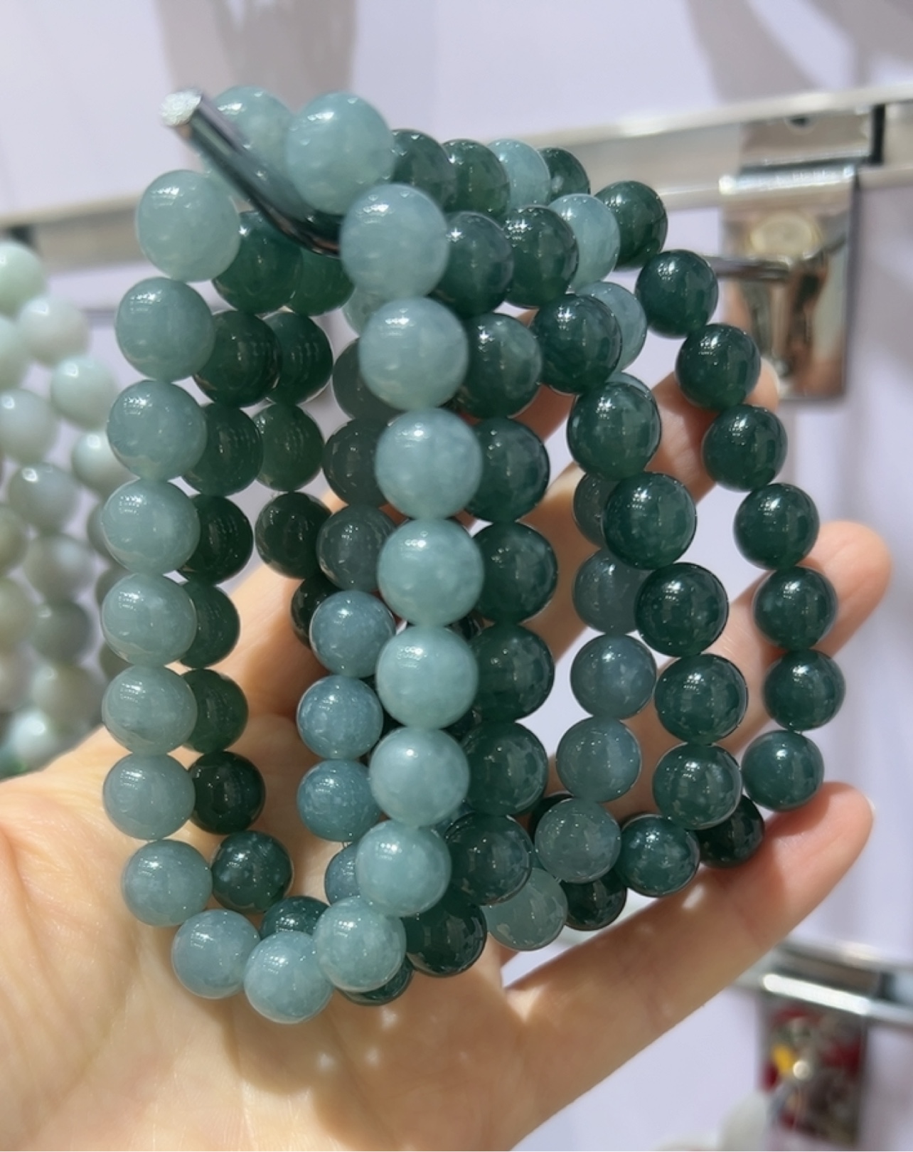 天然翡翠蓝水圆珠手链手绳生日礼物