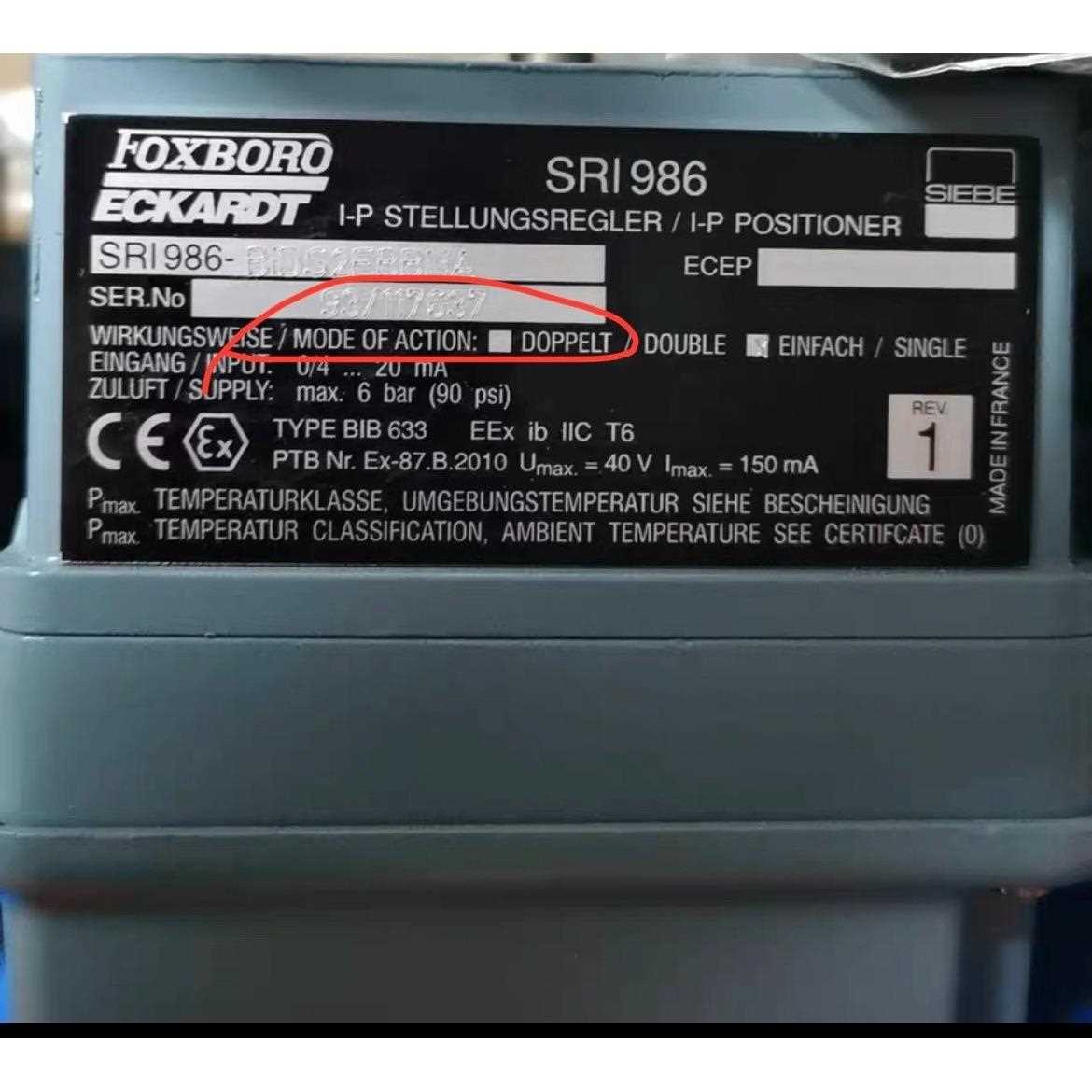 FOXBORO-ECKARDT阀门执行器SRI986。SRI