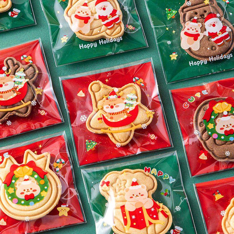 圣诞饼干包装袋自封雪花酥糖果透明可爱曲奇太妃食品级烘焙包装盒