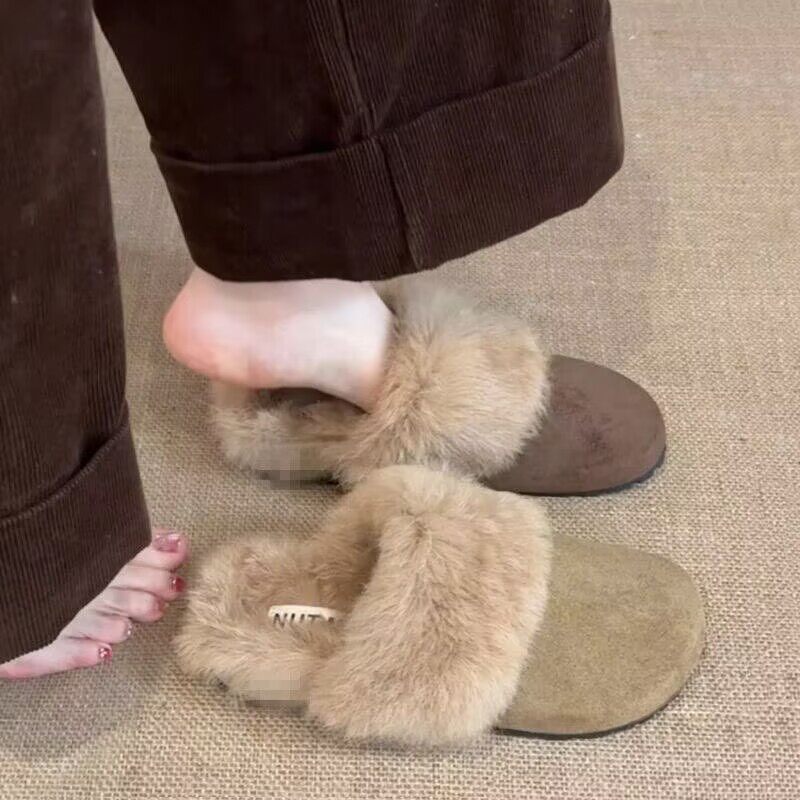 包头半拖毛毛鞋外穿2025年秋冬新款软底踩屎感一脚蹬玛丽珍棉拖鞋,女鞋,包头拖,淘宝优惠券,粉丝福利购,淘宝优惠卷