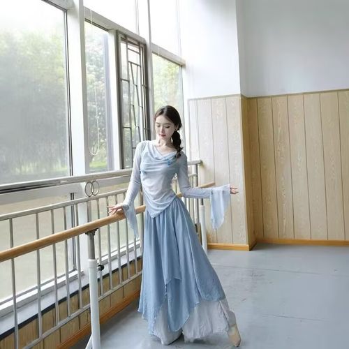 古典舞服装渐变身韵纱衣喇叭袖仙气纱衣练功服艺考中国演出服套装