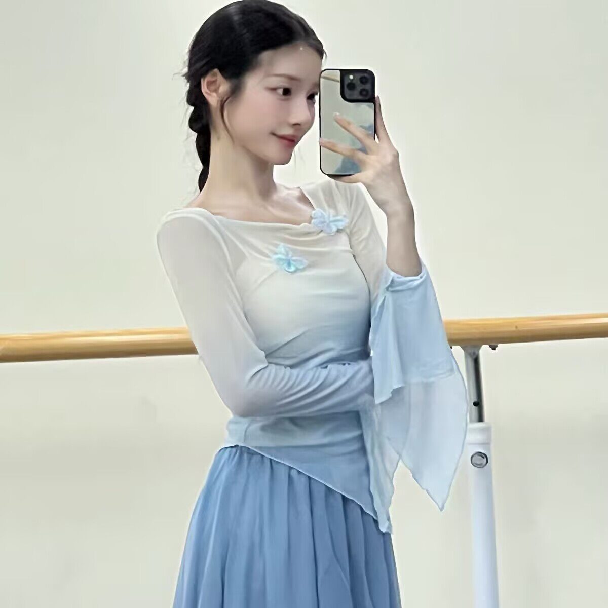 古典舞蹈服女飘逸渐变身韵蝴蝶喇叭袖纱衣练功服中国舞演出服舞蹈