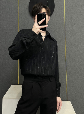 春季原创小众亮片设计感长袖衬衫男宽松高级禁欲炸街衬衣ins网红