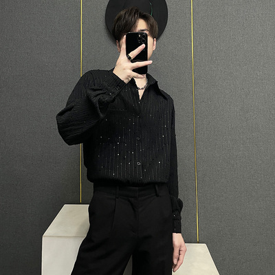 亮片设计感长袖衬衫男宽松高级