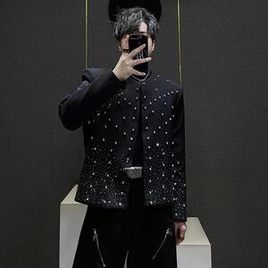 秋季新款小众满天星烫钻小西装外套男士高级感垫肩短款休闲西服潮