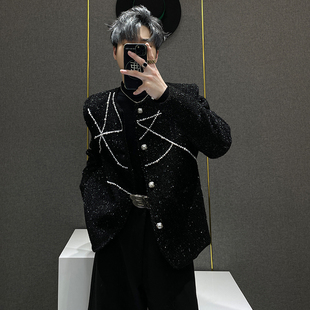 轻奢短款 新品 气质高级夹克上衣 手工珍珠小香风外套男秋冬季 鹿鹿