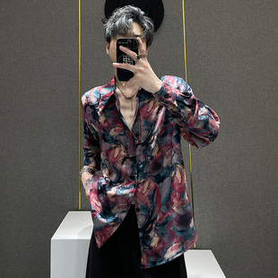 男高级感痞帅宽松百搭衬衣潮牌上衣 衬衫 鹿鹿 小众设计感印花长袖