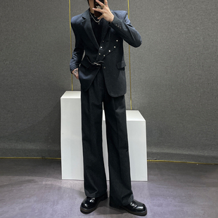 定制面料仿牛仔老钱西装 新品 套装 秋季 纯色简约时髦西服 男士 鹿鹿