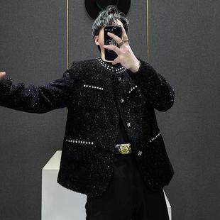 上衣潮 ins设计款 高级感镶钻粗花呢编织小香风外套男2024新款 秋季