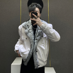 加绒 座山雕外套男生加厚保暖仿貂毛皮草夹克冬季 鹿鹿 小个子短款