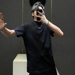 新款 短袖 小高领打底男士 内搭简约百搭修身 t恤潮流 ins纯色净版 夏季