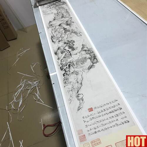 :1古代山水名画m真迹高清复制品清石涛江山胜揽图 绢布长卷古画