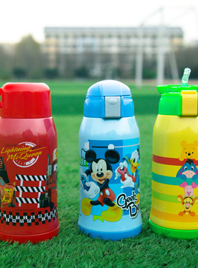 迪士尼儿童双盖保温杯600ml食品级304不锈钢大容量户外带杯套水杯