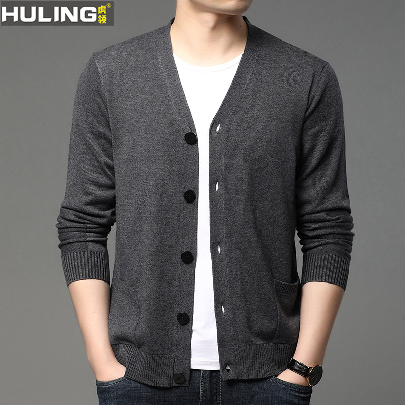 春秋薄款毛衣外套秋中年开衫男士爸爸装纯色夹克男衫扣子针织毛衣