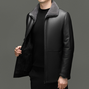 海宁进口山羊皮真皮皮衣男水貂内胆皮夹克男秋冬中长款皮草外套男