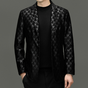 西服 软皮夹克激光烧花休闲潮流男装 绵羊皮皮衣男士 真皮外套西装