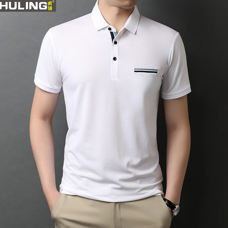 夏季莫代尔短袖t恤男士宽松休闲半袖上衣青年弹力翻领POLO衫男装