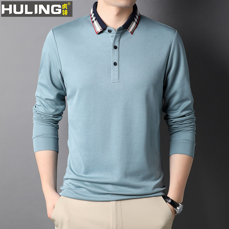 秋季长袖T恤男士中青年爸爸装百搭莫代尔棉商务休闲翻领polo衫潮