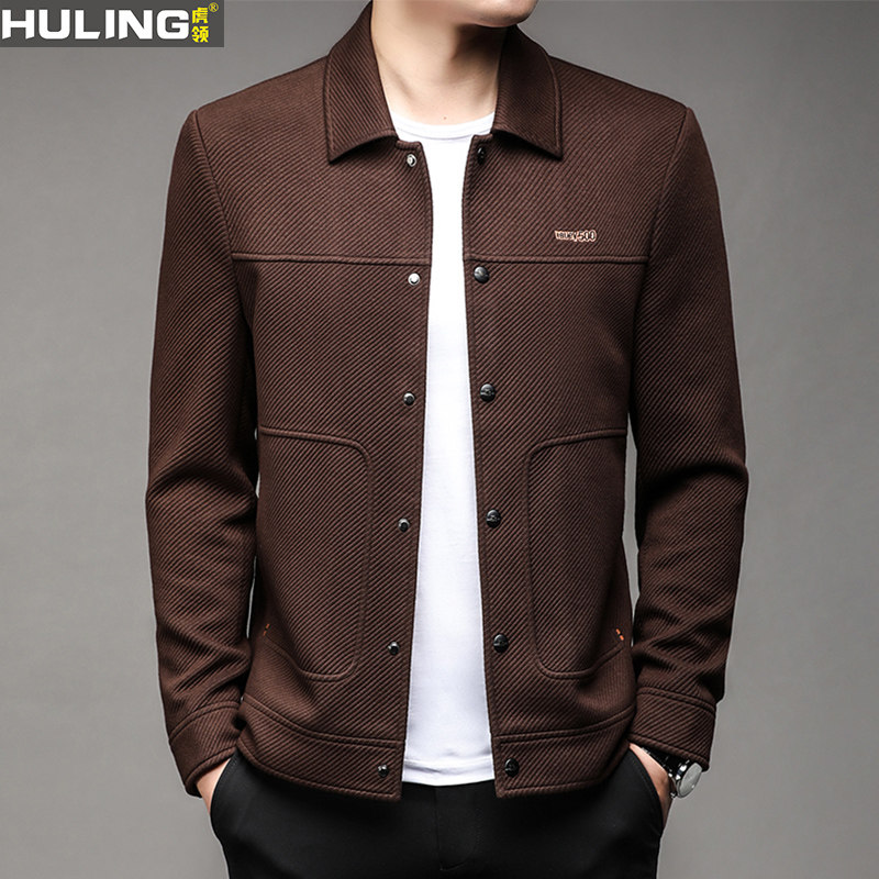 春秋季轻奢商务夹克男士外套翻领时尚潮流爸爸装中青年男装上衣