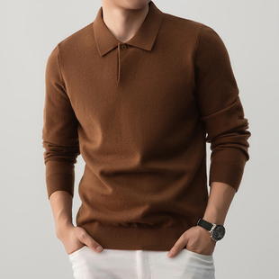 秋冬男款高级感老钱风衬衫领含羊毛针织套头宽松纯色加厚打底衫
