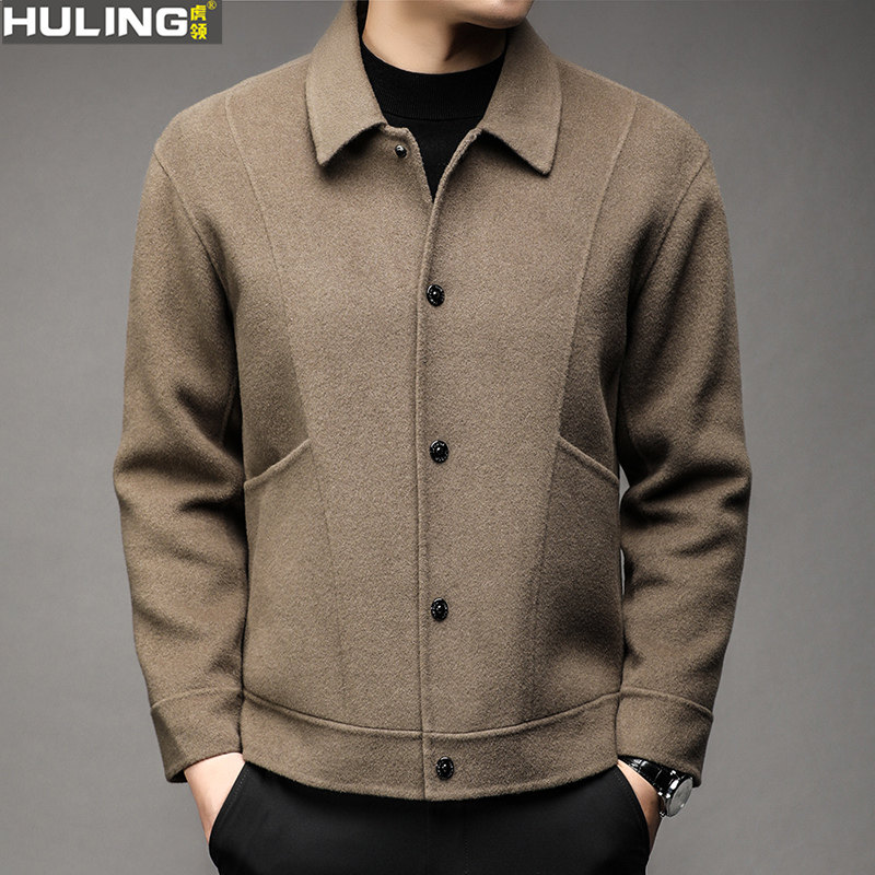 绵羊毛双面呢男装外套中青年时尚休闲呢子夹克男士毛呢保暖秋冬款