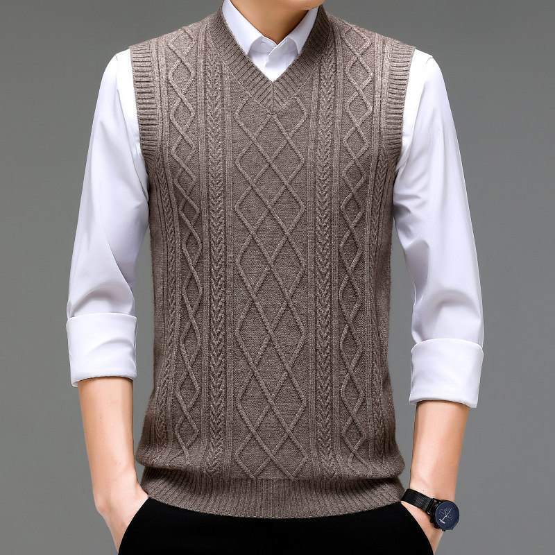 男士v领无袖针织马甲背心秋冬新款毛衣纯色中年商务内搭针织衫,男装,常规马甲,淘宝优惠券,粉丝福利购,淘宝优惠卷