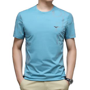 男士夏季T恤新款短袖飞鹰宽松圆领全棉休闲打底弹力体恤男装上衣