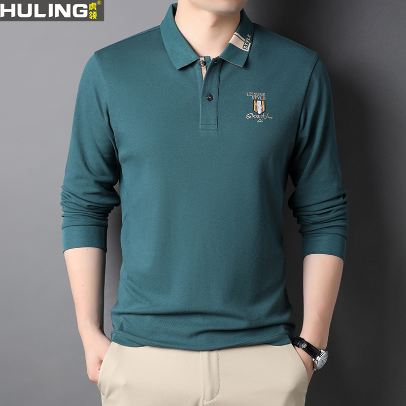 长袖t恤男士纯棉翻领上衣春秋季新款男装潮流商务休闲刺绣Polo衫