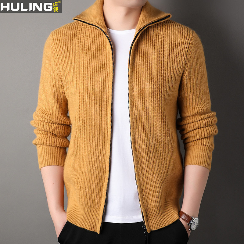 翻领夹克男士休闲针织开衫男潮流