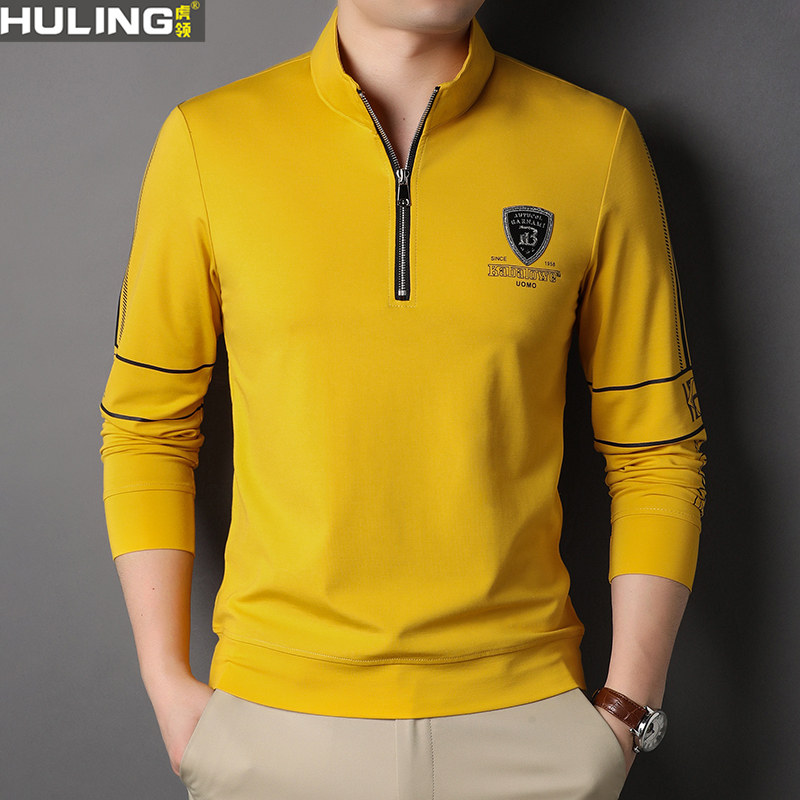 半高拉链长袖t恤男士春秋季立领卫衣纯棉新款秋装时尚休闲上衣潮