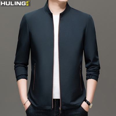 轻奢夹克男士立领春秋季中年爸爸高端商务休闲薄上衣拉链口袋外套
