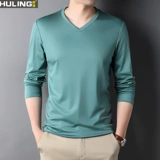 Мужской хлопковый демисезонный приятный телу лонгслив, V-образный вырез, свободный крой