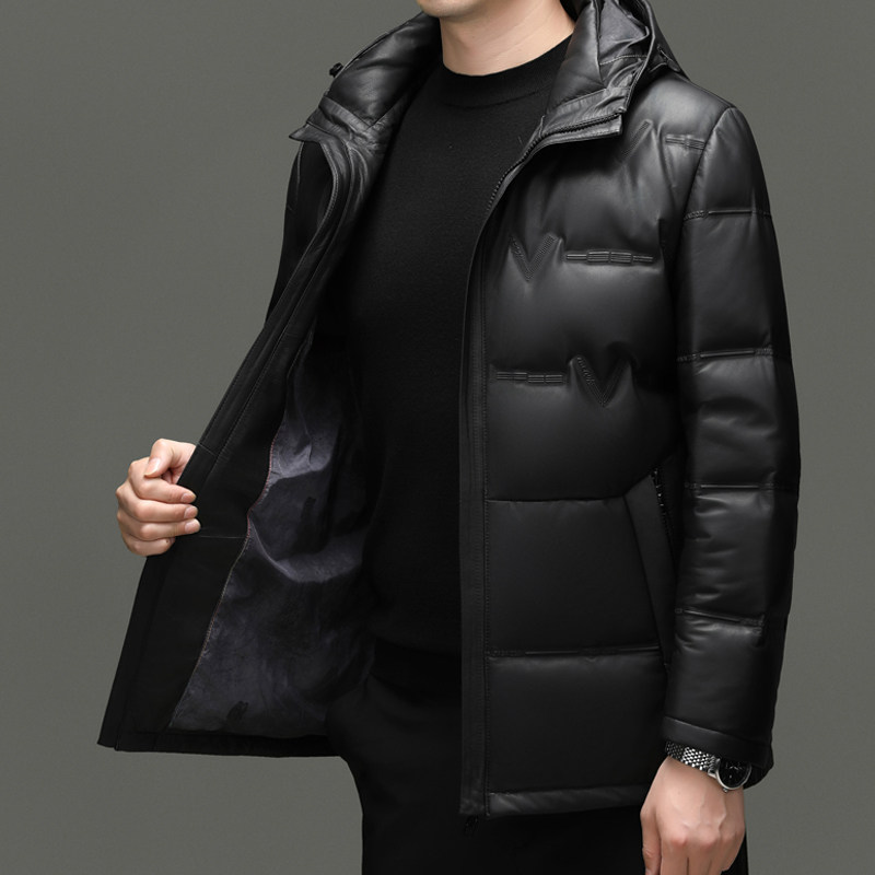 新款羊皮皮衣男式加厚皮羽绒服脱卸帽休闲保暖男士真皮夹克外套冬