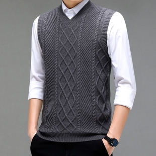 男士v领无袖针织马甲背心秋冬新款毛衣纯色中年商务内搭加厚毛衫