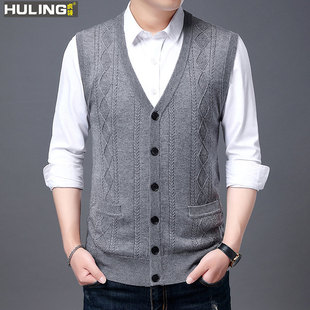 针织开衫男早秋外穿背心马甲中年男士春秋季马甲爸爸薄款休闲坎肩