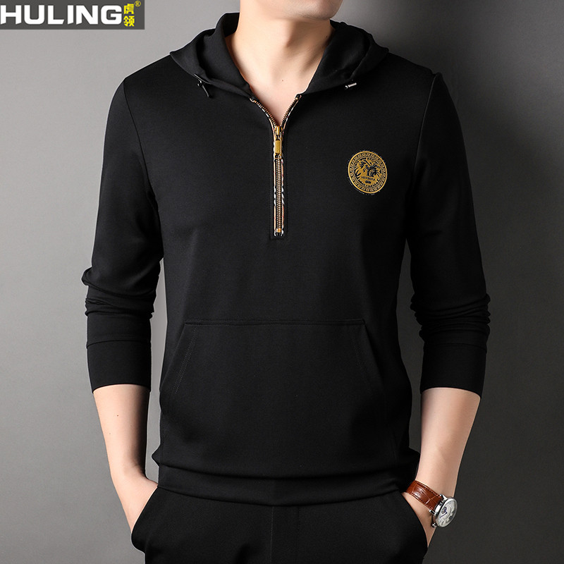 纯棉春秋季半拉链连帽卫衣男士宽松休闲百搭带口袋潮流T恤上衣