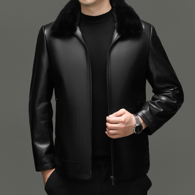 装春秋季衣服男士夹克宽松皮衣休闲爸爸皮夹克中老年外套新款中年