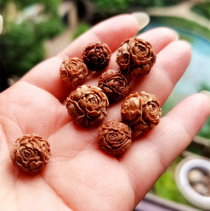 苏工老师傅精雕 印度老山檀香牡丹花 配饰手串项链立体感强