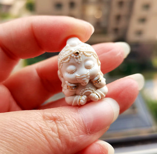 苏工精雕豪华版天使象宝宝镶嵌24K金绿松猛犸珠子吊坠手串DIY配件