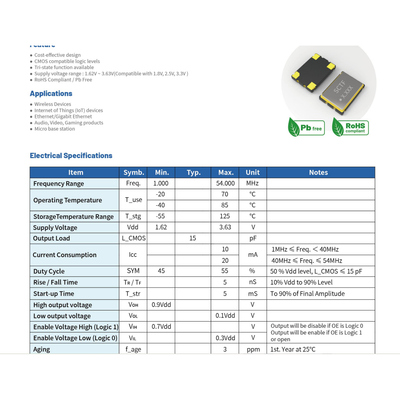SX7M7.680B10F20TNN 有源晶振 7050 7.680M 7.680MHZ SCTF CMOS