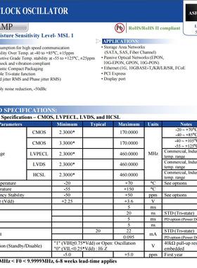 ASFLMPLV ASTMUPLDFL 5032 3.3V 差分晶振 125MHZ 125M LVDS 宽温