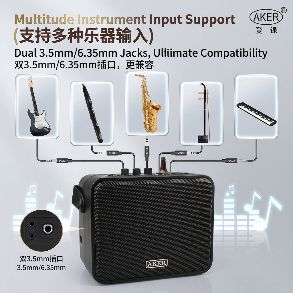AKER/爱课AK95W大功率无线扩音器二胡乐器音箱户外广场舞蓝牙音响