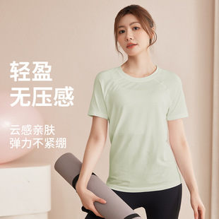 大码修身显瘦运动上衣女 夏季速干透气瑜伽跑步短袖T恤训练健身服