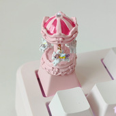 旋转木马动态个性 立体键帽机械键盘精致可爱会转创意DIY透光原厂