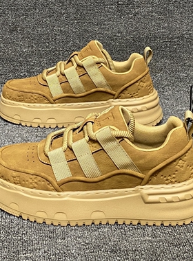 美式重工男鞋2025秋季新款韩版百搭厚底休闲小白鞋青少年增高板鞋