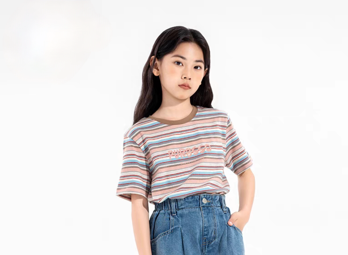 明俐木瓜汁童装夏装女童短袖T恤儿童韩版休闲半袖上衣中大童体恤