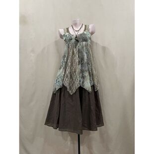 vintage古早森系背心上衣+半裙套装女夏小众中古气质高级感两件套