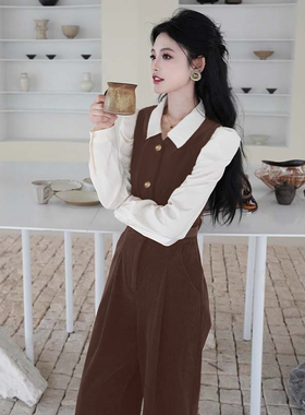 送腰带穿搭连体衣2025秋季新款收腰显瘦高级感连体裤D3531