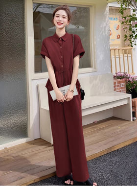2026春季新款气质高级感减龄收腰显瘦衬衫阔腿裤两件套D2396