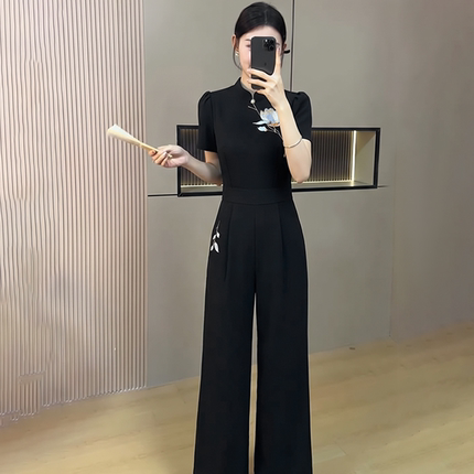26夏季新中式优雅气质旗袍时尚收腰显瘦连体裤女D7093